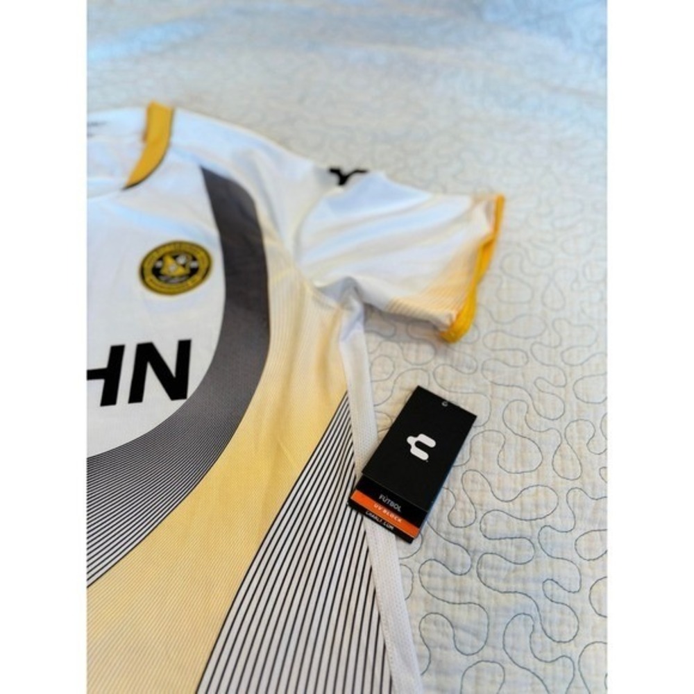 Charly Soccer Jersey Adult‎ G/L White Yellow AHN 84 Lumber New Tag - Picture 4 of 7